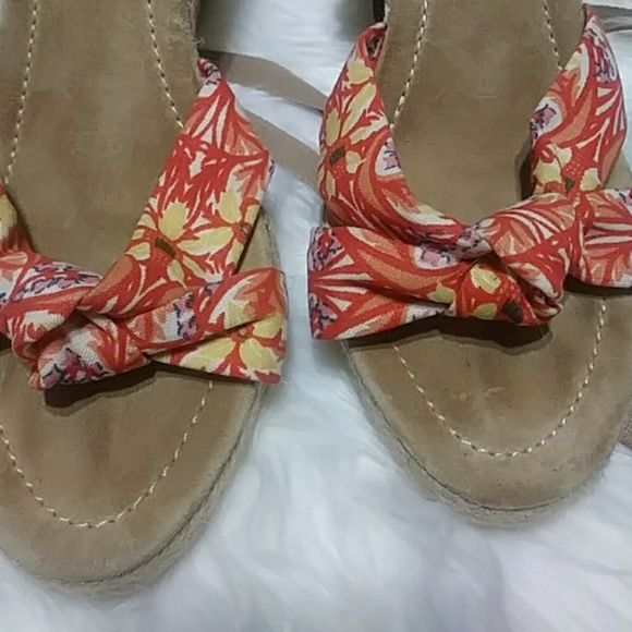 J. Crew lace up espadrilles floral orange wedge - Picture 5 of 6